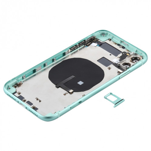 Couvercle arrière de la batterie (avec touches latérales et plateau de carte et câble d'alimentation + volume flexible et module de charge sans fil) pour iPhone 11 (vert) SH72GL749-06