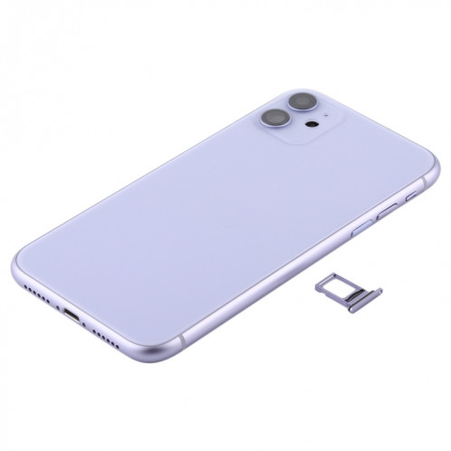 Couvercle arrière de la batterie (avec touches latérales et plateau de carte et câble d'alimentation + volume flexible et module de charge sans fil) pour iPhone 11 (violet) SH72PL768-06