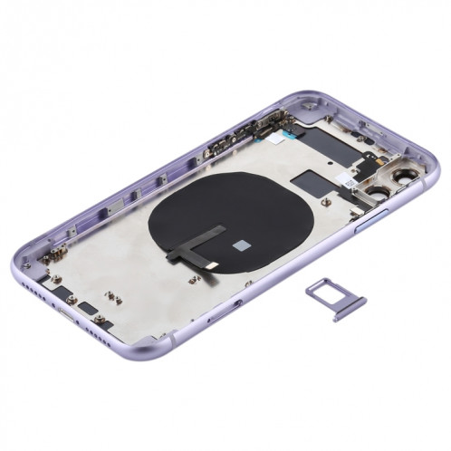 Couvercle arrière de la batterie (avec touches latérales et plateau de carte et câble d'alimentation + volume flexible et module de charge sans fil) pour iPhone 11 (violet) SH72PL768-06