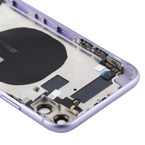 Couvercle arrière de la batterie (avec touches latérales et plateau de carte et câble d'alimentation + volume flexible et module de charge sans fil) pour iPhone 11 (violet) SH72PL768-06