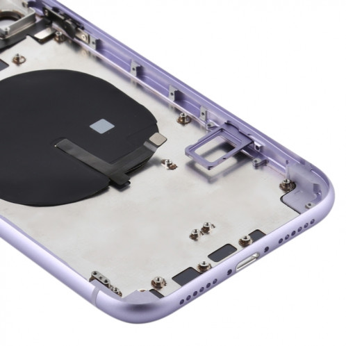 Couvercle arrière de la batterie (avec touches latérales et plateau de carte et câble d'alimentation + volume flexible et module de charge sans fil) pour iPhone 11 (violet) SH72PL768-06