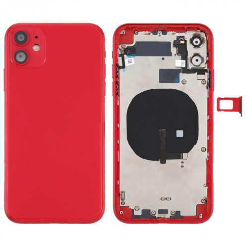 Couvercle arrière de la batterie (avec touches latérales et plateau de carte et câble d'alimentation + volume flexible et module de charge sans fil) pour iPhone 11 (rouge) SH72RL607-06