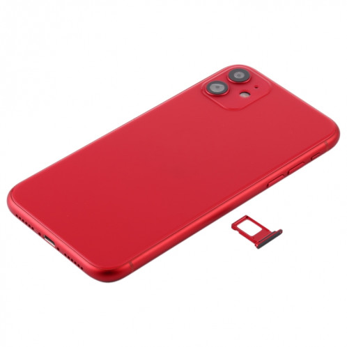 Couvercle arrière de la batterie (avec touches latérales et plateau de carte et câble d'alimentation + volume flexible et module de charge sans fil) pour iPhone 11 (rouge) SH72RL607-06