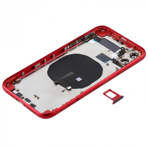 Couvercle arrière de la batterie (avec touches latérales et plateau de carte et câble d'alimentation + volume flexible et module de charge sans fil) pour iPhone 11 (rouge) SH72RL607-06