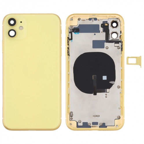 Couvercle arrière de la batterie (avec touches latérales et plateau de carte et câble d'alimentation + volume flexible et module de charge sans fil) pour iPhone 11 (jaune) SH72YL368-06