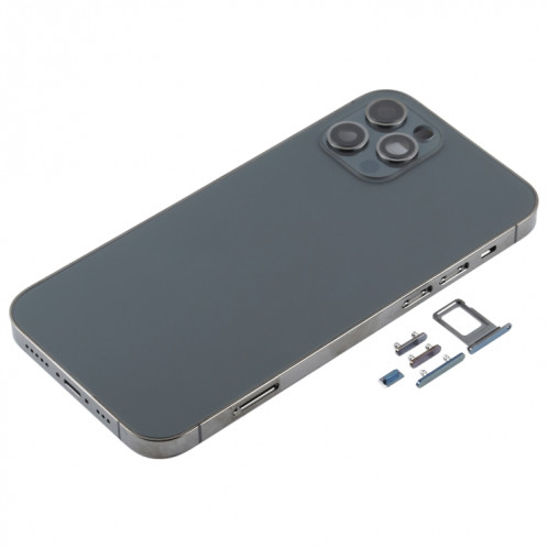 Couvercle arrière du boîtier avec plateau de la carte SIM, touches latérales et objectif de l'appareil photo pour iPhone 12 Pro (noir) SH77BL751-06