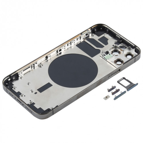 Couvercle arrière du boîtier avec plateau de la carte SIM, touches latérales et objectif de l'appareil photo pour iPhone 12 Pro (noir) SH77BL751-06