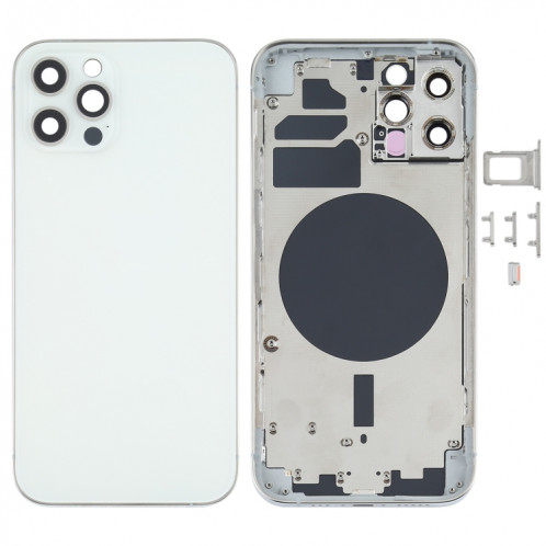 Couvercle arrière du boîtier avec plateau de la carte SIM, touches latérales et objectif de l'appareil photo pour iPhone 12 Pro (blanc) SH77WL1033-06