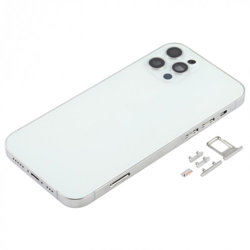 Couvercle arrière du boîtier avec plateau de la carte SIM, touches latérales et objectif de l'appareil photo pour iPhone 12 Pro (blanc) SH77WL1033-06