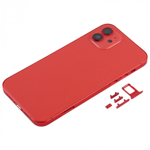 Couvercle arrière du boîtier avec plateau pour carte SIM, touches latérales et objectif de l'appareil photo pour iPhone 12 (rouge) SH78RL423-06