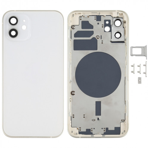 Couvercle arrière du boîtier avec plateau pour carte SIM, touches latérales et objectif de l'appareil photo pour iPhone 12 (blanc) SH78WL1287-06
