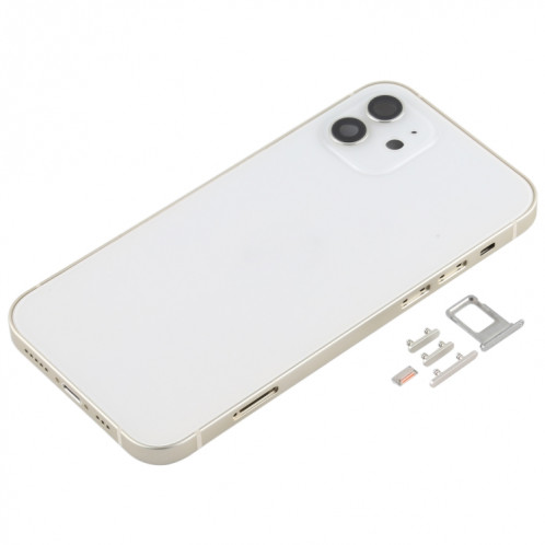 Couvercle arrière du boîtier avec plateau pour carte SIM, touches latérales et objectif de l'appareil photo pour iPhone 12 (blanc) SH78WL1287-06
