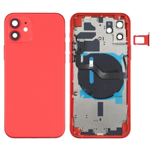 Couverture arrière de la batterie (avec touches latérales et plateau de carte et puissance + Volume Flex Câble et module de chargement sans fil) pour iPhone 12 SH88RL474-06