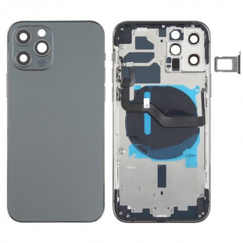 Couverture arrière de la batterie (avec touches latérales et plateau de carte et puissance + volume Flex Câble et module de chargement sans fil) pour iPhone 12 Pro SH89BL1800-06