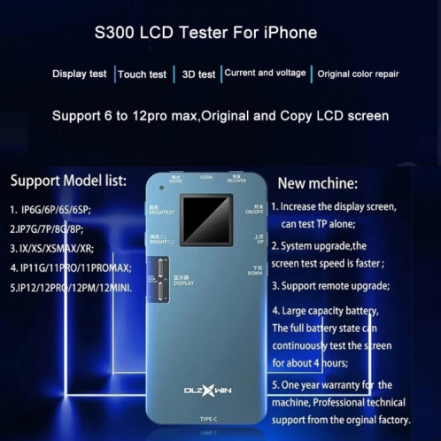 DL S300 LCD Testeur d'écran Testeur 3D Test Touch pour iPhone 12/11 / XS / XR / 8/7 / 6S Série SH01131342-06