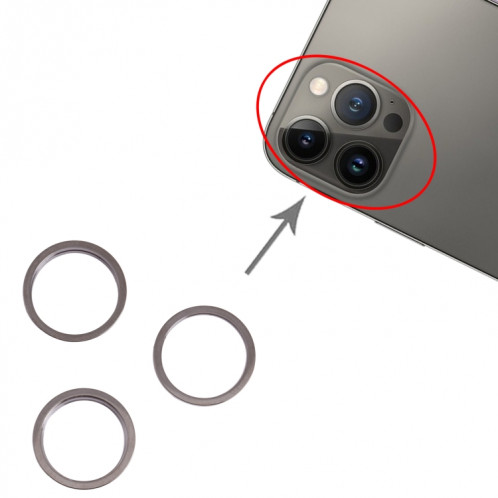 3 PCS Caméra arrière Verre Lentille en métal à l'extérieur de la bague de cerceau pour iPhone 13 Pro Max (Noir) SH101B1941-04