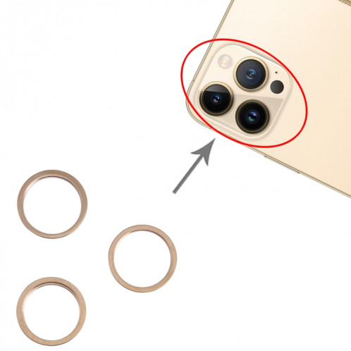 3 PCS Caméra arrière Verre Lentille en métal extérieur Protector Bague de cerceau pour iPhone 13 Pro (or) SH102J1858-04
