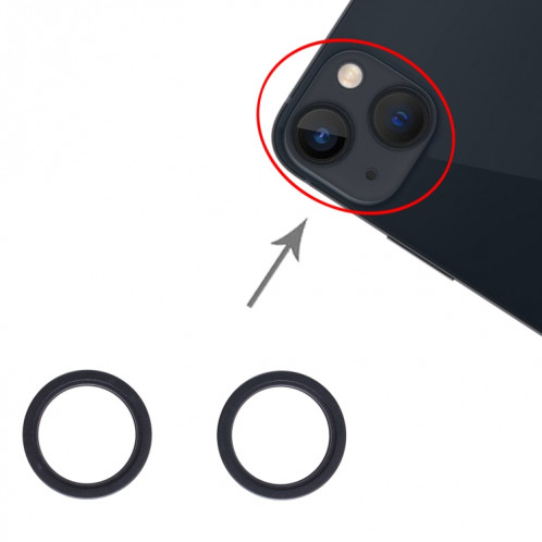 2 PCS Caméra arrière Verre Verre Métal Débardeur Hoop Bague pour iPhone 13 Mini (Noir) SH103B1343-04