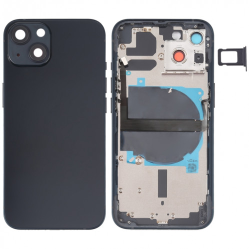 Coque arrière de batterie pour iPhone 13 avec touches latérales et plateau de carte et câble flexible d'alimentation + volume et module de charge sans fil (noir) SH38BL347-07