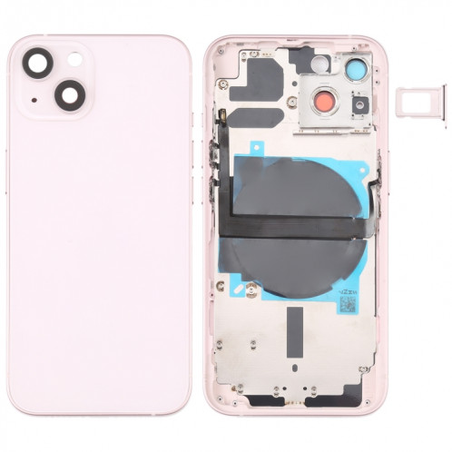 Coque arrière de batterie pour iPhone 13 avec touches latérales et plateau de carte et câble flexible d'alimentation + volume et module de charge sans fil (rose) SH38FL862-07