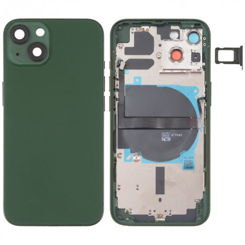 Coque arrière de batterie pour iPhone 13 avec touches latérales et plateau de carte et câble flexible d'alimentation + volume et module de charge sans fil (vert) SH38GL28-07