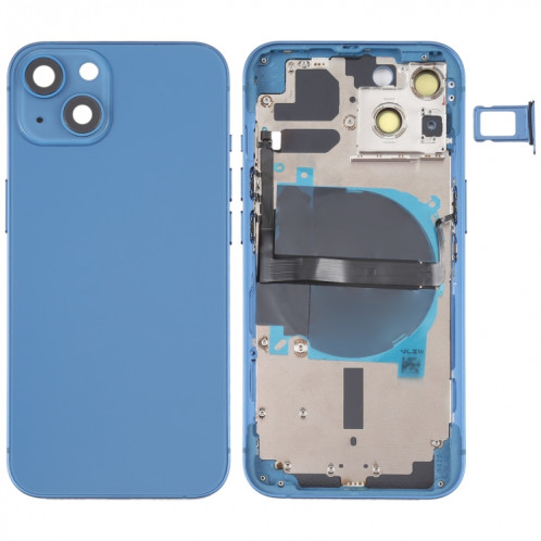 Coque arrière de batterie pour iPhone 13 avec touches latérales et plateau de carte et câble flexible d'alimentation + volume et module de charge sans fil (bleu) SH38LL1753-07