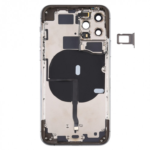 Couvercle arrière de la batterie (avec touches latérales et plateau de carte et câble d'alimentation + volume flexible et module de charge sans fil) pour iPhone 11 Pro (noir) SH33BL1938-07