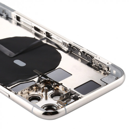 Couvercle arrière de la batterie (avec touches latérales et plateau de carte et câble d'alimentation + volume flexible et module de charge sans fil) pour iPhone 11 Pro (argent) SH33SL694-07