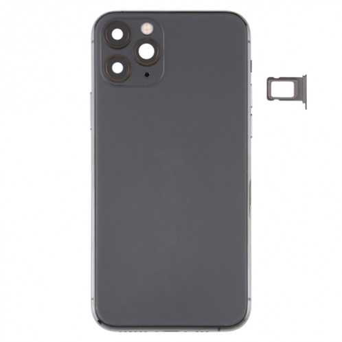 Couvercle arrière de la batterie (avec touches latérales et plateau de carte et câble d'alimentation + volume flexible et module de charge sans fil) pour iPhone 11 Pro Max (noir) SH34BL804-07