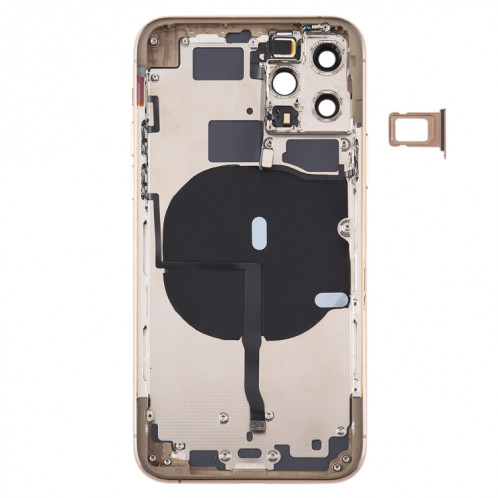 Couvercle arrière de la batterie (avec touches latérales et plateau de carte et câble d'alimentation + volume flexible et module de charge sans fil) pour iPhone 11 Pro Max (or) SH34JL372-07