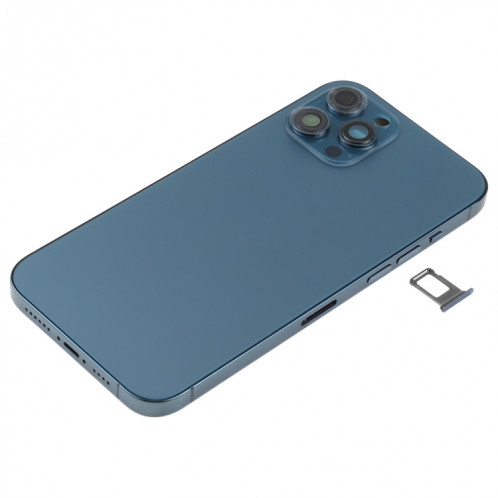 Couvercle arrière de la batterie (avec touches latérales et plateau de carte et puissance + Volume Flex Câble et module de chargement sans fil) pour iPhone 12 Pro Max (Bleu) SH36LL1789-06