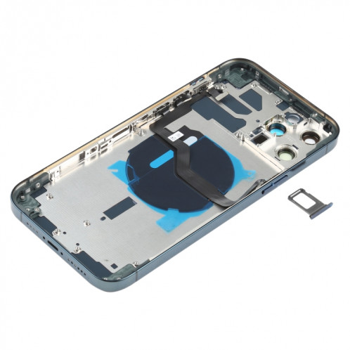 Couvercle arrière de la batterie (avec touches latérales et plateau de carte et puissance + Volume Flex Câble et module de chargement sans fil) pour iPhone 12 Pro Max (Bleu) SH36LL1789-06