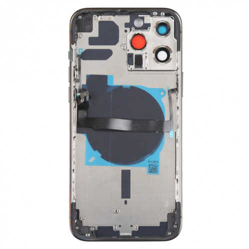 Coque arrière de batterie pour iPhone 13 Pro Max avec touches latérales et plateau de carte et alimentation + câble flexible de volume et module de charge sans fil (noir) SH13BL426-07