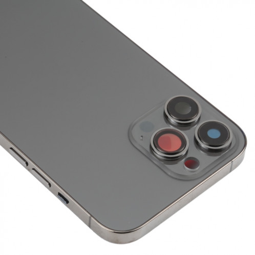 Coque arrière de batterie pour iPhone 13 Pro Max avec touches latérales et plateau de carte et alimentation + câble flexible de volume et module de charge sans fil (noir) SH13BL426-07