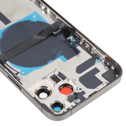 Coque arrière de batterie pour iPhone 13 Pro Max avec touches latérales et plateau de carte et alimentation + câble flexible de volume et module de charge sans fil (noir) SH13BL426-07