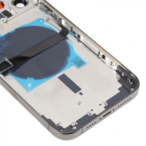 Coque arrière de batterie pour iPhone 13 Pro Max avec touches latérales et plateau de carte et alimentation + câble flexible de volume et module de charge sans fil (noir) SH13BL426-07