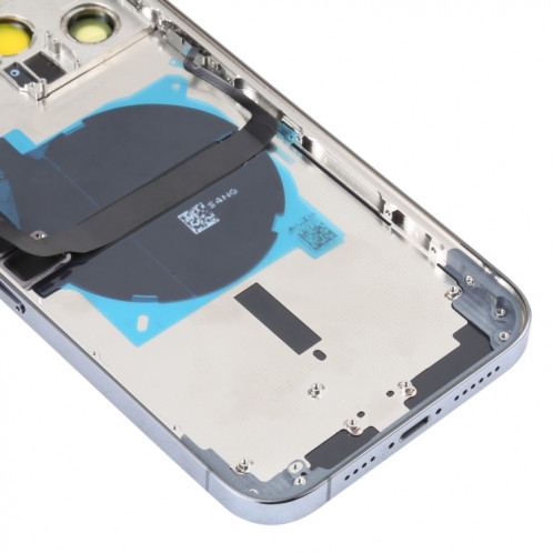 Coque arrière de batterie pour iPhone 13 Pro Max avec touches latérales et plateau de carte et câble flexible d'alimentation + volume et module de charge sans fil (bleu) SH13LL465-07