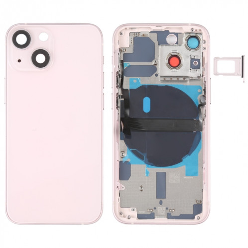 Coque arrière de batterie pour iPhone 13 mini avec touches latérales et plateau de carte et câble flexible d'alimentation + volume et module de charge sans fil (rose) SH14FL1570-07