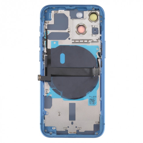 Coque arrière de batterie pour iPhone 13 mini avec touches latérales et plateau de carte et câble flexible d'alimentation + volume et module de charge sans fil (bleu) SH14LL595-07