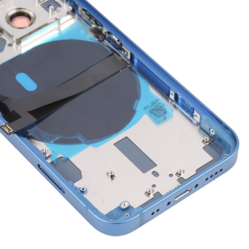 Coque arrière de batterie pour iPhone 13 mini avec touches latérales et plateau de carte et câble flexible d'alimentation + volume et module de charge sans fil (bleu) SH14LL595-07