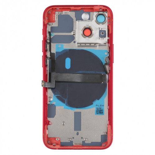 Coque arrière de batterie pour iPhone 13 mini avec touches latérales et plateau de carte et câble flexible d'alimentation + volume et module de charge sans fil (rouge) SH14RL722-07