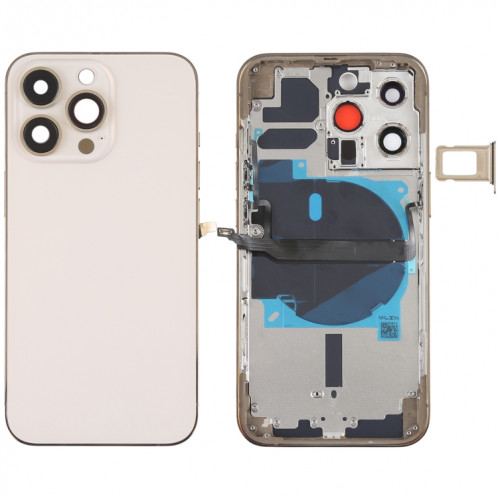 Coque arrière de batterie pour iPhone 13 Pro avec touches latérales et plateau de carte et câble flexible d'alimentation + volume et module de charge sans fil (doré) SH08JL1356-07