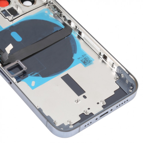 Coque arrière de batterie pour iPhone 13 Pro avec touches latérales et plateau de carte et câble flexible d'alimentation + volume et module de charge sans fil (bleu) SH08LL1522-07
