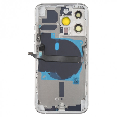 Coque arrière de batterie pour iPhone 13 Pro avec touches latérales et plateau de carte et câble flexible d'alimentation + volume et module de charge sans fil (blanc) SH08WL1070-07