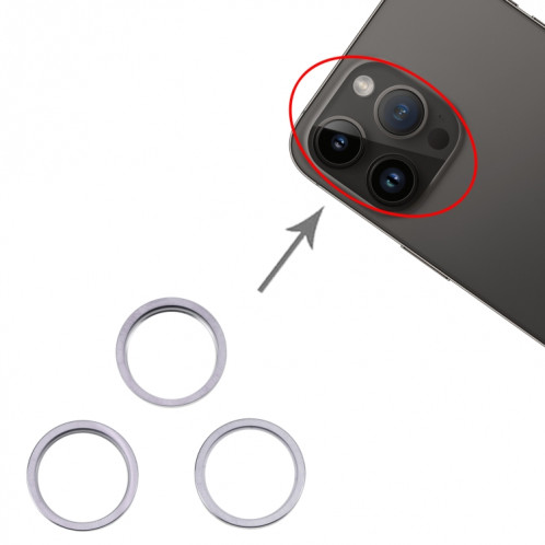 Pour iPhone 14 Pro 3 pièces caméra arrière lentille en verre métal extérieur protecteur anneau de cerceau (gris) SH005H720-04