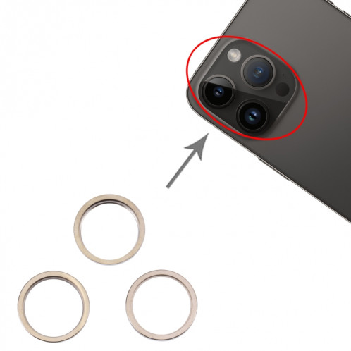 Pour iPhone 14 Pro 3 pièces caméra arrière lentille en verre métal extérieur protecteur anneau de cerceau (or) SH005J1144-04