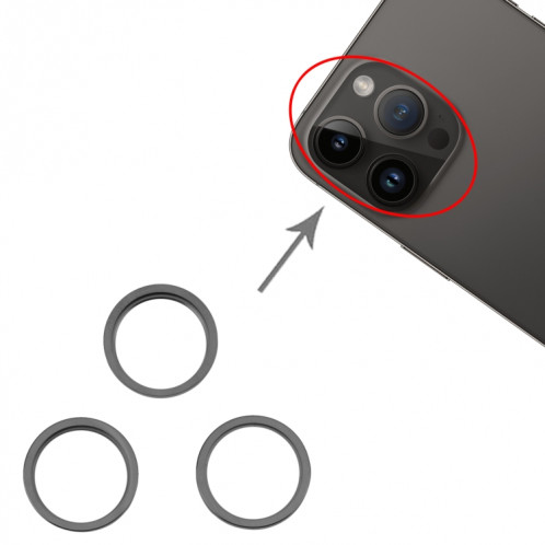 Pour iPhone 14 Pro Max 3 pièces caméra arrière lentille en verre métal extérieur protecteur anneau de cerceau (noir) SH006B1942-04