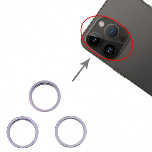 Pour iPhone 14 Pro Max 3 pièces caméra arrière lentille en verre métal extérieur protecteur anneau de cerceau (violet foncé) SH06DZ1283-04