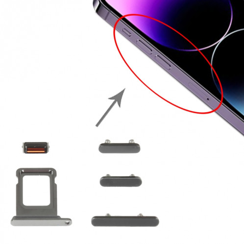 Tiroir carte SIM + Touches latérales pour iPhone 14 Pro Max (Noir) SH044B1073-04