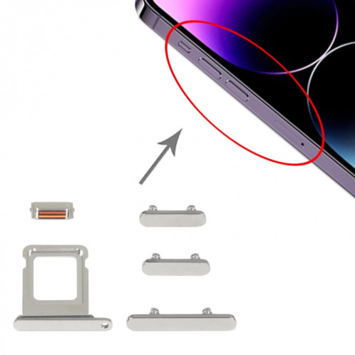 Tiroir carte SIM + Touches latérales pour iPhone 14 Pro Max (Argent) SH044S406-04